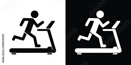 Vector icon of a person running on a treadmill. Represents gym workout, cardio training, and fitness routine. Clean graphic design suitable for fitness trackers, health apps, and sports websites.