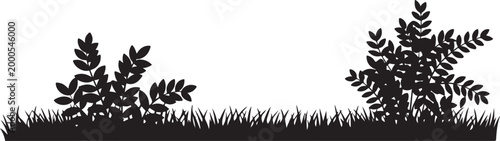 Black grass silhouette vector set, 4 organic lawn tuft elements, botanical meadow plant borders, minimalist garden landscape greenery icons. Grass and Bush Silhouette Border