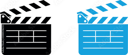 Clapperboard icons film production movie making and cinema visual symbols