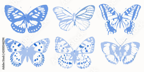 blue butterflies with artistic brush strokes on white background high quality professional detailed modern elegant