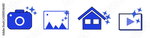 Banner AI icon set. Artificial intelligence model symbol. AI generated video, photo, image house vector graphic design