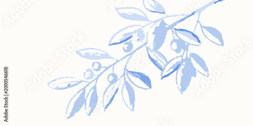 minimalist branch illustration with blue leaves on white background high quality professional detailed modern elegant