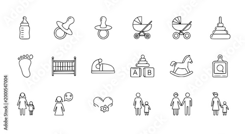 Baby Icons Collection: Newborn, Family, Toys & Essentials Line Art
