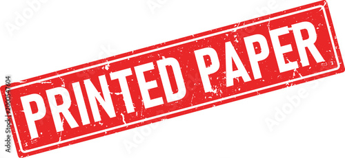 Vintage distressed red ink stamp with white text PRINTED PAPER in a rectangular shape