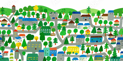 colorful village illustration with diverse houses trees and roads high quality professional detailed modern elegant