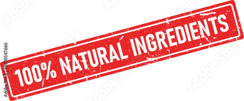 Vintage distressed red rubber stamp impression that reads 100% Natural Ingredients