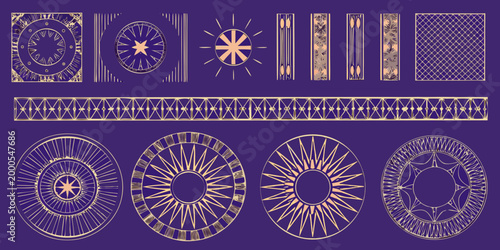 art deco geometric patterns in gold and purple high quality professional detailed modern elegant stylish