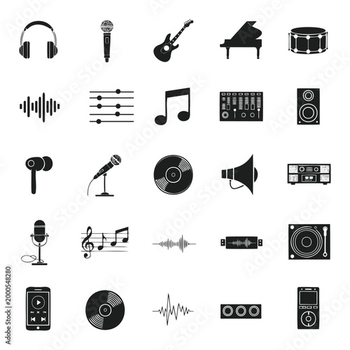 Schilderij op canvas minimalist music equipment and audio icons flat design vector illustration