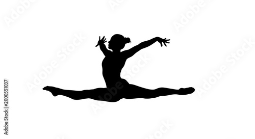 gymnast silhouette performing split on white background