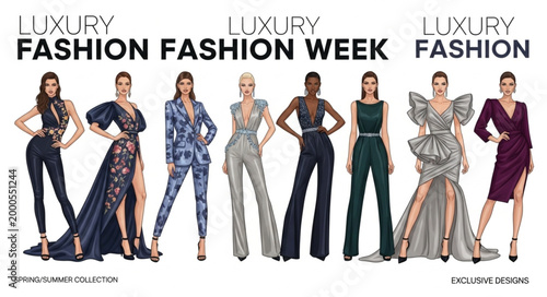 Tableau sur toile Luxury Fashion Week Runway Show Models Displaying Designer Outfits