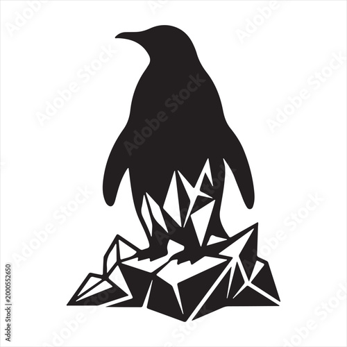 Elegant penguin silhouette with abstract iceberg design a minimalist arctic scene