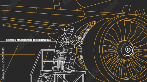 A striking line-art tribute to the technical mastery and unwavering focus required to keep the world flying safely. Aviation Maintenance Technician Day, May 24th