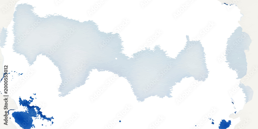 Obraz premium Abstract blue watercolor background with paint splashes featuring a 3d vector map outline of Europe and world geography continents isolated on white for travel illustration