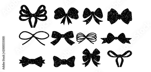 Bow ribbon with halftone stipple effect. retro photocopy bows. Vector Illustration