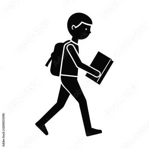 Teen Walking with School Books Clean Icon Design
