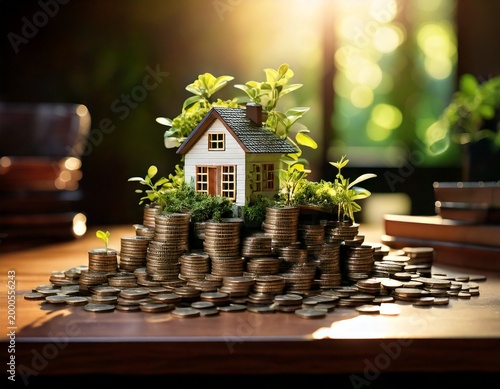 A Miniature House Rests Atop Piles of Silver Coins, Symbolizing Financial Growth and Property Investment