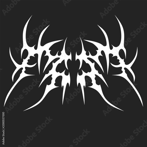 Neo tribal cyber gothic abstract symmetrical shapes white ink style vector design for tattoo, streetwear, and dark aesthetic decoration