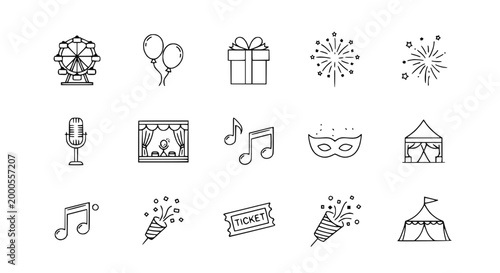 Celebration Icons: Party, Festival, Carnival, Holiday, Event Symbols