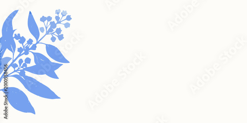 textured branch illustration with blue leaves and flowers on white background high quality professional detailed