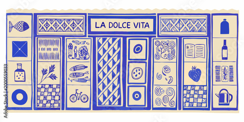 la dolce vita illustration with italian food and leisure elements high quality professional detailed modern