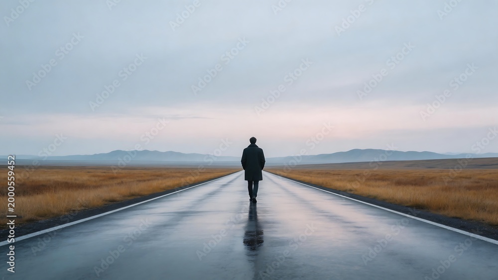 Obraz premium Person walking on empty road