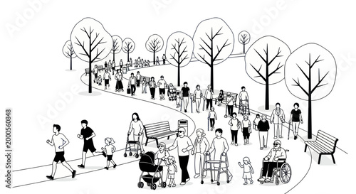 Diverse group of people enjoying a sunny day in the park.