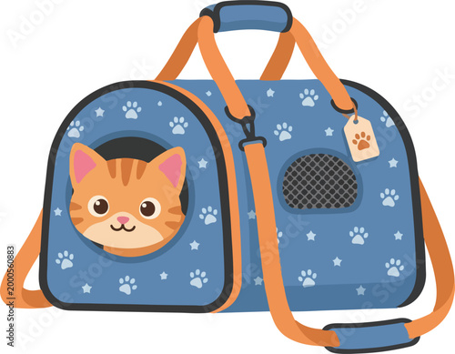 Cute cat in pet carrier bag cartoon illustration travel animal concept isolated
