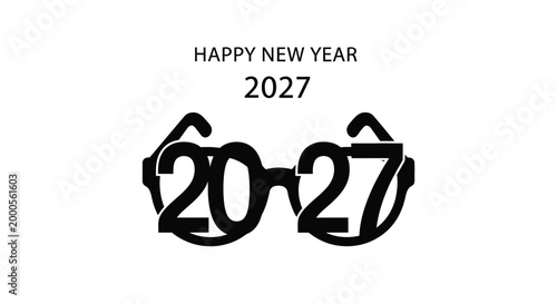 New Year Glasses Happy Celebration.