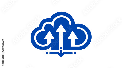 Blue Cloud Upload Icon Diagram for Data Transfer and Cloud Computing.