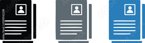 Resume icon on light background. HR symbol. Business, personal information, CV, job interview. Outline, flat and colored style. Flat design. Vector