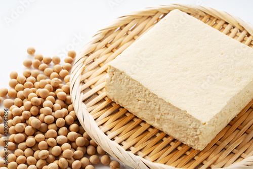 Obraz na płótnie Fresh block of firm Japanese momen tofu (firm bean curd) ready for cooking