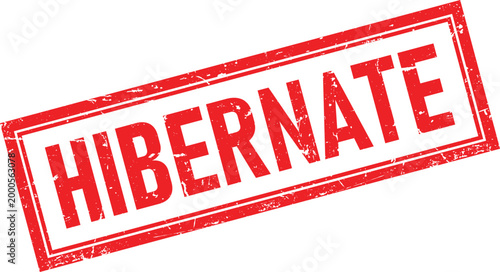 Red Rectangular Rubber Stamp Impression of the Word Hibernate Distressed Style