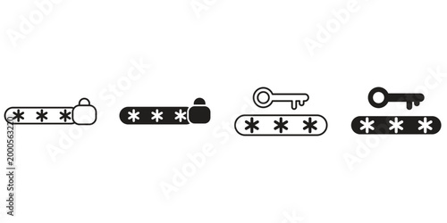 Security and data protection line icon set with safety and encryption symbols, padlock, shield, key, password, user privacy illustration vector