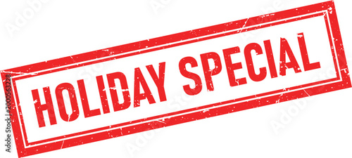 Red Holiday Special Distressed Rectangular Rubber Stamp Impression Isolated on White Background