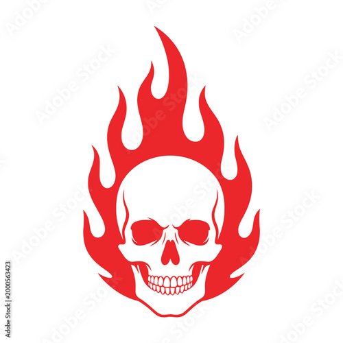 Skull with red flames symbol emblem