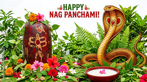 Celebrate Nag Panchami Festival With Cobra Idol Offerings Worship And Spiritual Blessings For Good Fortune And Protection A Traditional Indian Religious Ceremony Concept