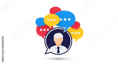 Man in speech bubble chat.