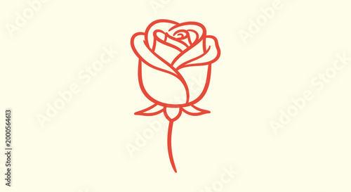 Elegant Red Rose Bud Line Art Minimalist Vector Illustration for Love and Romantic Floral Design