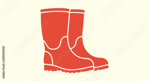 Minimalist Vector Illustration of Red Rubber Rain Boots for Garden Protection and Outdoor Weather