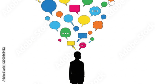 Man thinking with speech bubbles.