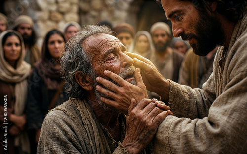 Jesus Healing the Blind Man. Biblical Miracle of Faith and Restoration