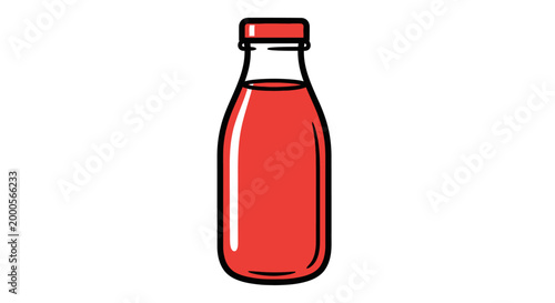 Glass bottle with red liquid.