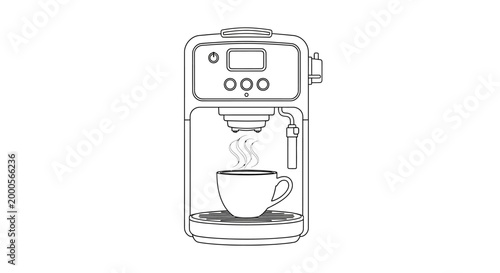 Espresso machine brewing coffee with steam in a cup
