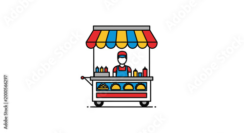 Colorful street food vendor cart.