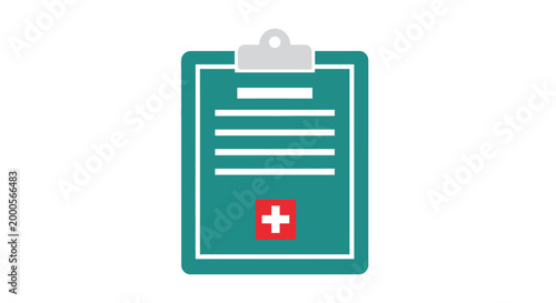 Medical clipboard with red cross symbol.