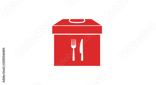 Red lunch box with fork knife.