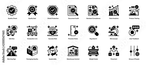 Quality Control Line Icon, Outline Symbol for Standard Assurance, Product Inspection, Performance Testing, Compliance Check, and Process Evaluation. Vector Sign Icon.