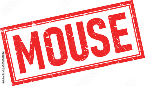 Red Distressed Rubber Stamp with Word MOUSE in a Rectangular Border