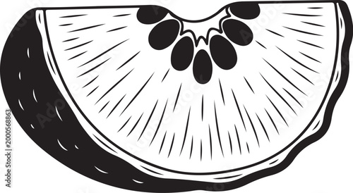 Black and white kiwi slice vector, kiwi fruit illustration, fruit icon, food clip art