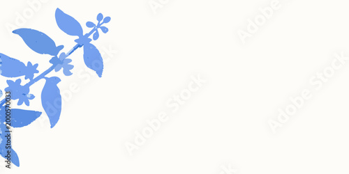 textured branch illustration with blue leaves and flowers on white background high quality professional detailed